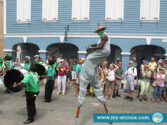 Moko Jumbies Celebrating St Croix's Irish heritage during St. Patrick's Day