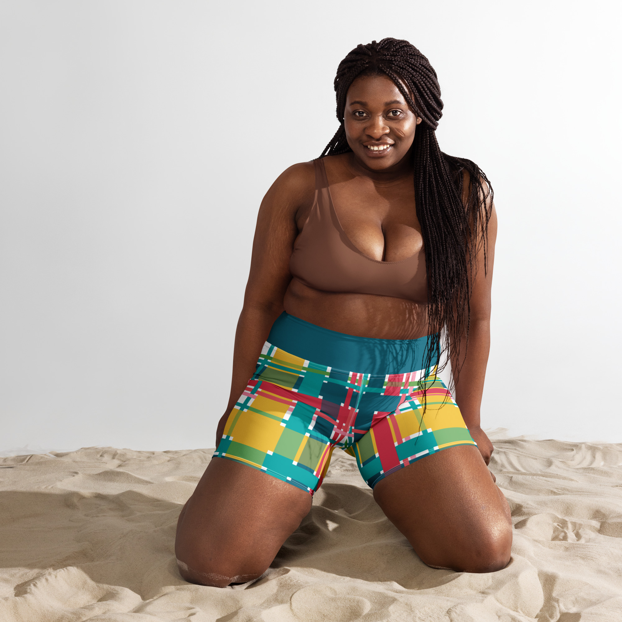 USVI Madras Inspired Plaid Yoga Shorts - Image 5
