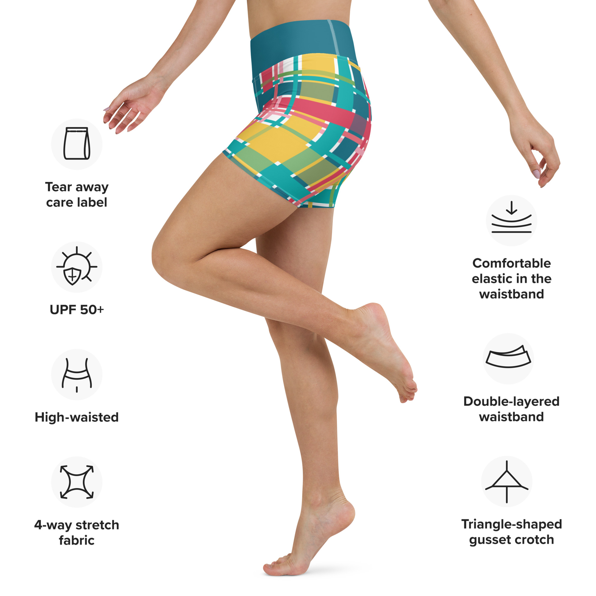 USVI Madras Inspired Plaid Yoga Shorts - Image 2